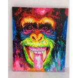 CONTEMPORARY SCHOOL PORTRAIT OF A CHIMPANZEE, acrylic on canvas, 120cm H x 100cm W.