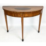 DEMI LUNE SIDE TABLE, 75cm H x 97cm W x 43cm D, George III and later satinwood and burr yew inlaid.