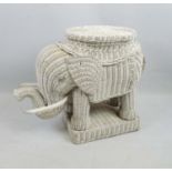 ELEPHANT LAMP TABLE, mid 20th century cane woven with seat table top and plinth, white painted