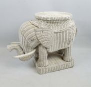 ELEPHANT LAMP TABLE, mid 20th century cane woven with seat table top and plinth, white painted
