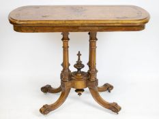 CARD TABLE, 73cm H x 99cm x 48cm, Victorian burr walnut and inlaid, circa 1865, with green baize top
