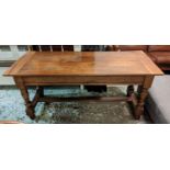 SWISS DINING TABLE, 19th century walnut with drawer on each end and hand carved detail comes with