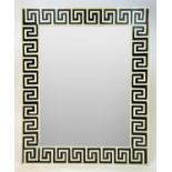 WALL MIRROR, Versace style Greek key inlaid frame, 77cm x 62cm.
