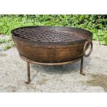 INDIAN KADAI FIRE PIT, 47cm high, 64cm wide, 60cm deep, on stand.