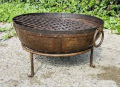 INDIAN KADAI FIRE PIT, 47cm high, 64cm wide, 60cm deep, on stand.