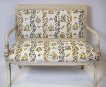 CANAPE, 97cm H x 116cm Empire style painted with Chinoiserie patterned upholstery.