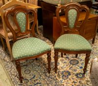 DINING CHAIRS, a set of eight, 91cm H x 48cm, Victorian style in patterned green upholstery. (8)