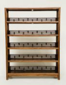 OPEN SHELVES, Chinese elm, five shelves each with pierced 3/4 gallery 100cm x 130cm H x 23cm.