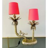 TABLE LAMP, 50cm high, 32cm wide, 15cm deep, in the form of a monkey climbing a tree, two-branch,