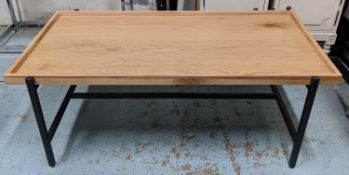 LOW TABLE, 110cm x 40cm x 60cm, oak veneer top, metal base.