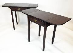 DROP FLAP SIDE TABLES, 72cm H x 51cm x 43cm x 98cm open, a pair, George III mahogany, each with