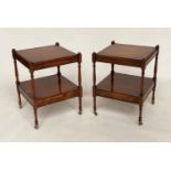 LAMP TABLES, a pair, George III style yewwood each with brushing slide and undertier drawer, 45cm