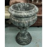 BLACK MARBLE URN ON STAND, 74cm H.
