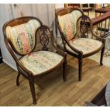 SALON CHAIRS, a pair, 80cm H approx, Edwardian mahogany with inlaid detail. (2)
