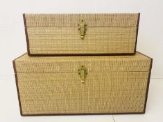 TRUNKS, graduated set of two, 65cm x 40cm x 50cm, thick woven fabric upholstered finish. (2)