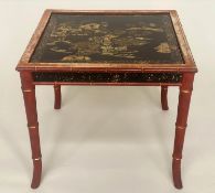 MALLETT OCCASIONAL TABLE, faux bamboo scarlet lacquer and parcel gilt with inset 19th century Fine