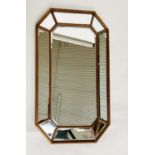 WALL MIRROR, 82cm x 55cm, early 20th century French octagonal walnut framed with bevelled mirror