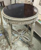 OCCASIONAL TABLE, 59cm x 73cm, circa 1900 French, grey painted, with later circular marble top.