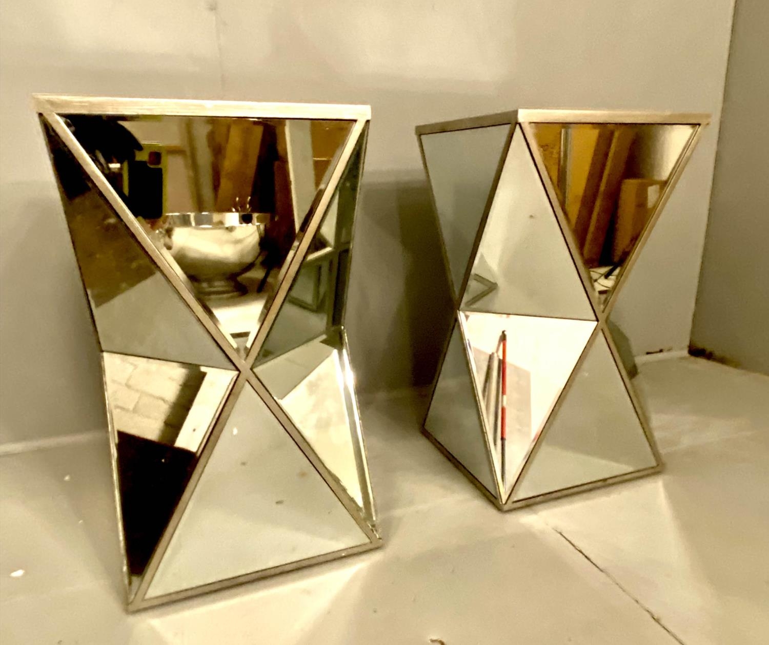 PEDESTALS, a pair, 61cm H x 34cm W, of square form, 1970s Italian style, mirrored glass sides, - Image 2 of 3