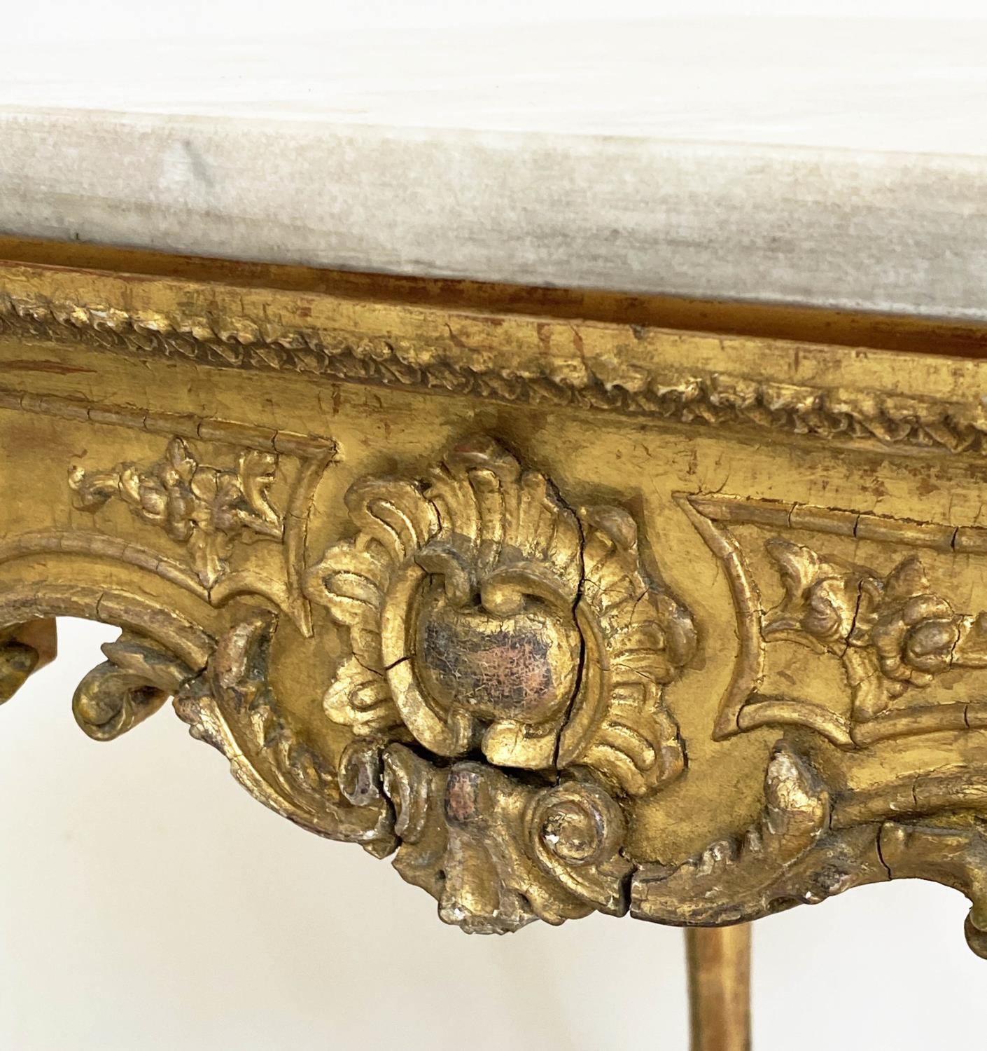 CENTRE TABLE, 19th century Italian, giltwood and gesso, with shell and C scroll decoration, marble - Image 6 of 11