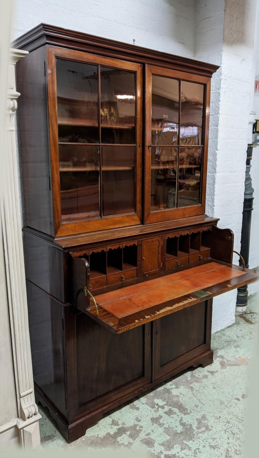 SECRETAIRE BOOKCASE, 110cm W x 45cm D x 188cm H, George III mahogany with two glazed doors, - Image 6 of 11