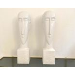 CONTEMPORARY SCHOOL, untitled sculptural busts, a pair, glazed ceramic, 50cm H x 14cm w X 15cm D. (