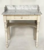 WASHSTAND, Victorian original off white paint, veined grey/white galleried marble top above a