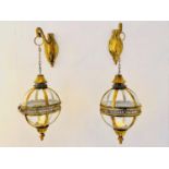 WALL HANGING CANDLE LANTERNS, a pair, regency style, gilt metal 80cm x25cm x 25cm.