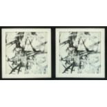 CONTEMPORARY SCHOOL, untitled abstract diptych, print on board, framed in black frames and glazed