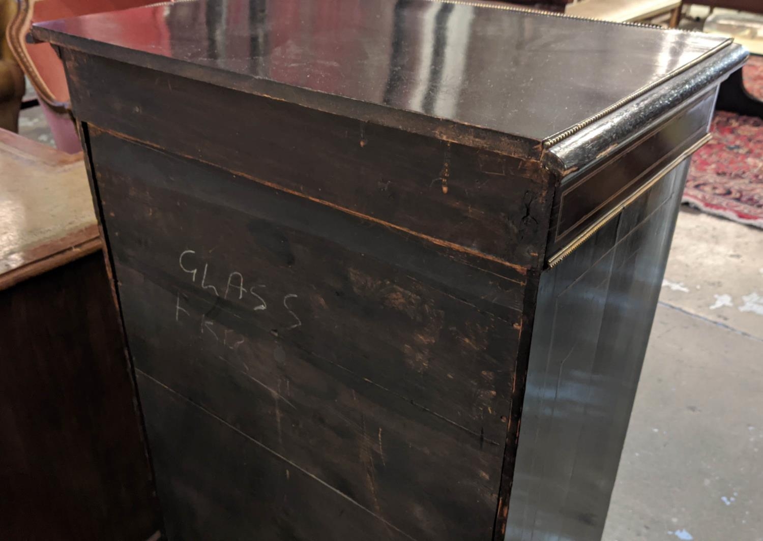 PIER CABINET, Victorian circa 1880, ebonised, boxwood stringing and brass mounted fitted with a - Image 5 of 6