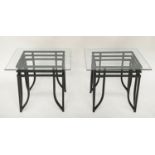 LAMP TABLES, a pair, Art Deco style rectangular bevelled and chamferred glass on triple