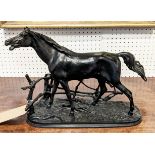 FIGURE OF A MARE, surrounded by a fence, bronzed finish, plinth, no. 1973 to base, 28cn H x 38cm W x