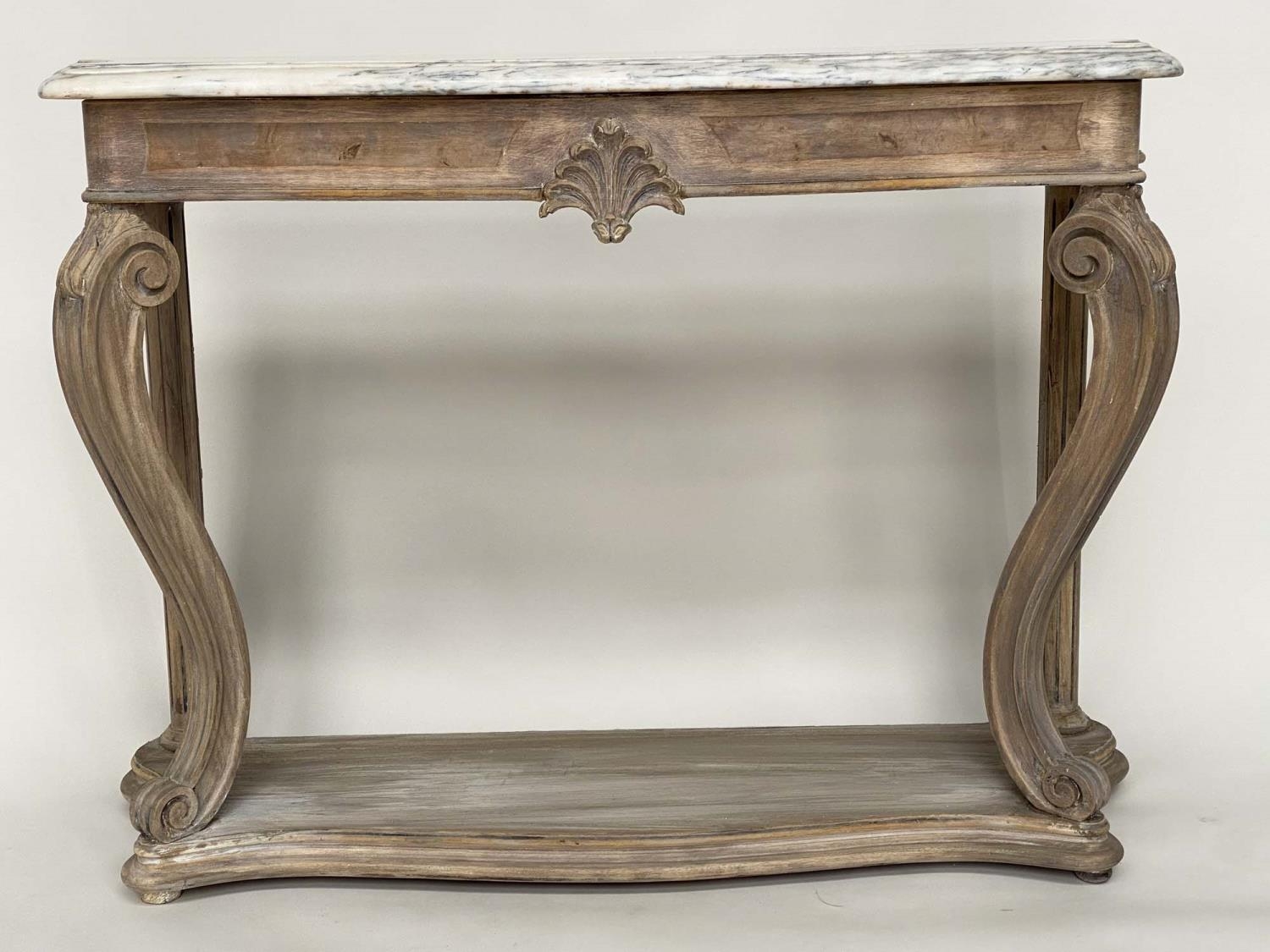 CONSOLE TABLE, French, Louis XV style of serpentine outline with marble top, 110cm W x 76cm H x 45cm