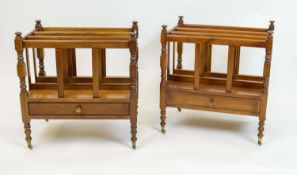 CANTERBURY'S, a pair, Regency style mahogany, turned supports with single drawer on brass castors,