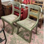 SIDE CHAIRS, a pair, each 62cm W x 88cm H, Indian metal with rams head detail. (2)