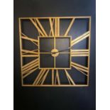 WALL CLOCK, 110cm W, square form, gilt metal.