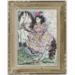 PABLO PICASSO, Woman on horseback, pink lithograph Toros suite, vintage French frame, 37cm x 26.5cm.