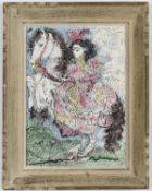 PABLO PICASSO, Woman on horseback, pink lithograph Toros suite, vintage French frame, 37cm x 26.5cm.