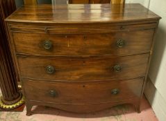 BOWFRONT CHEST, 92cm H x 108cm x 54cm, George III mahogany with oak brushing slide above three