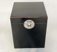 TRUNK, black lacquered Chinese with silvered metal mounts and rising lid, 50cm x 50cm x 60cm H.