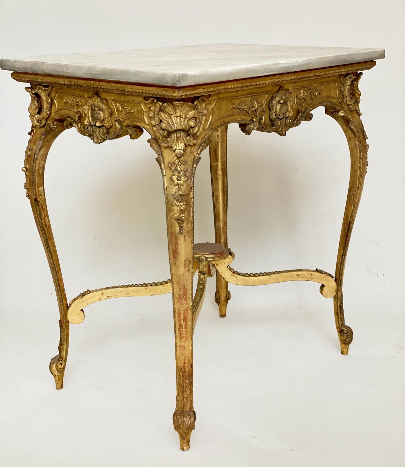 CENTRE TABLE, 19th century Italian, giltwood and gesso, with shell and C scroll decoration, marble - Image 2 of 11