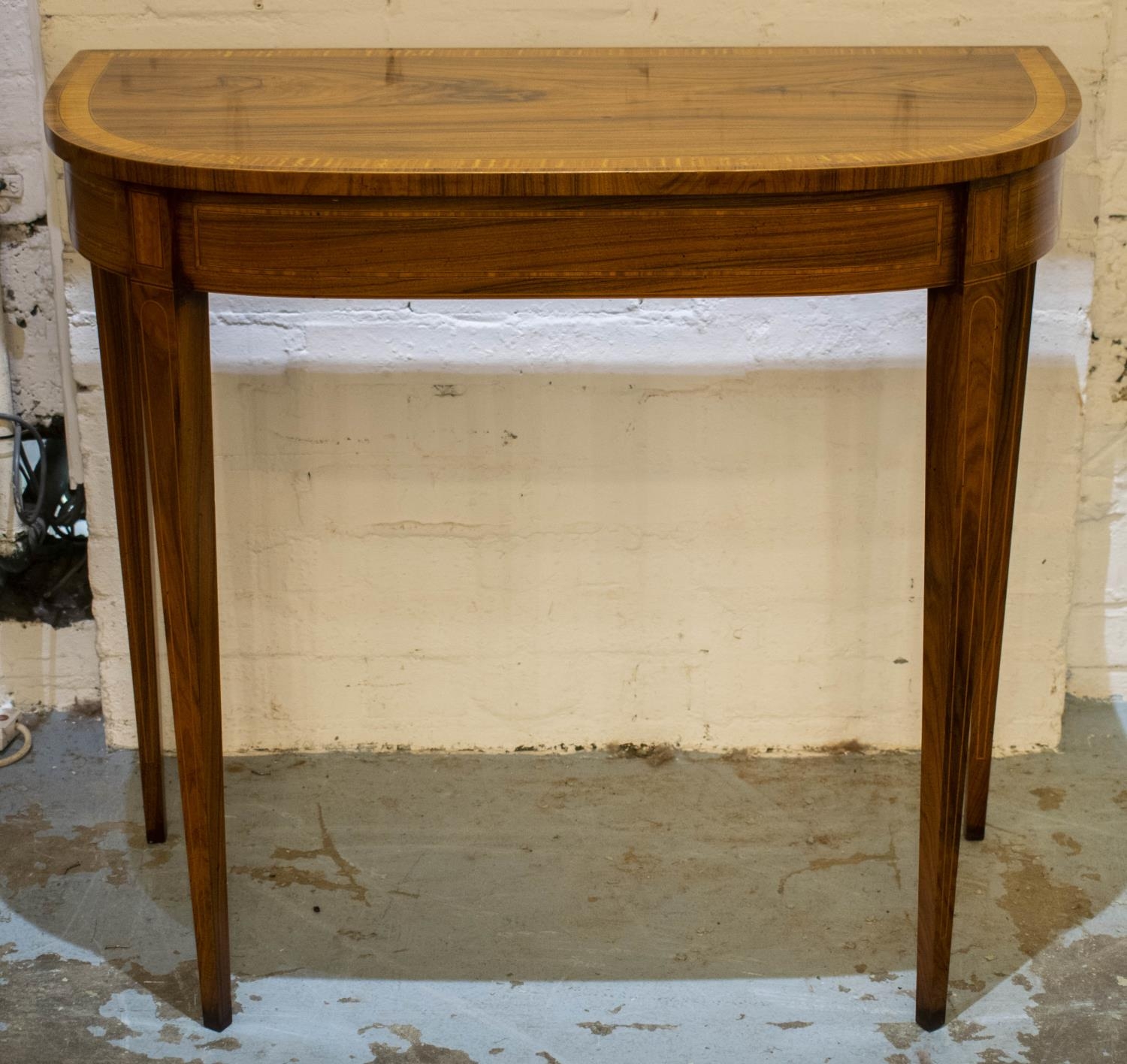 SIDE TABLE, 81cm H x 90cm x 46cm, 20th century George III style rosewood and satinwood banded with D