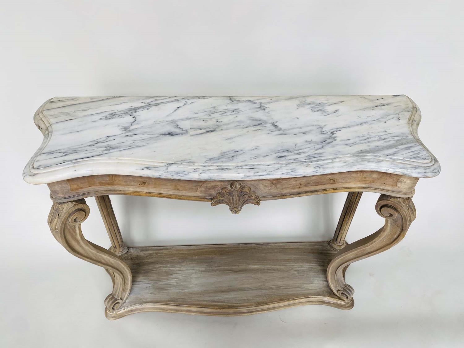CONSOLE TABLE, French, Louis XV style of serpentine outline with marble top, 110cm W x 76cm H x 45cm - Image 3 of 5
