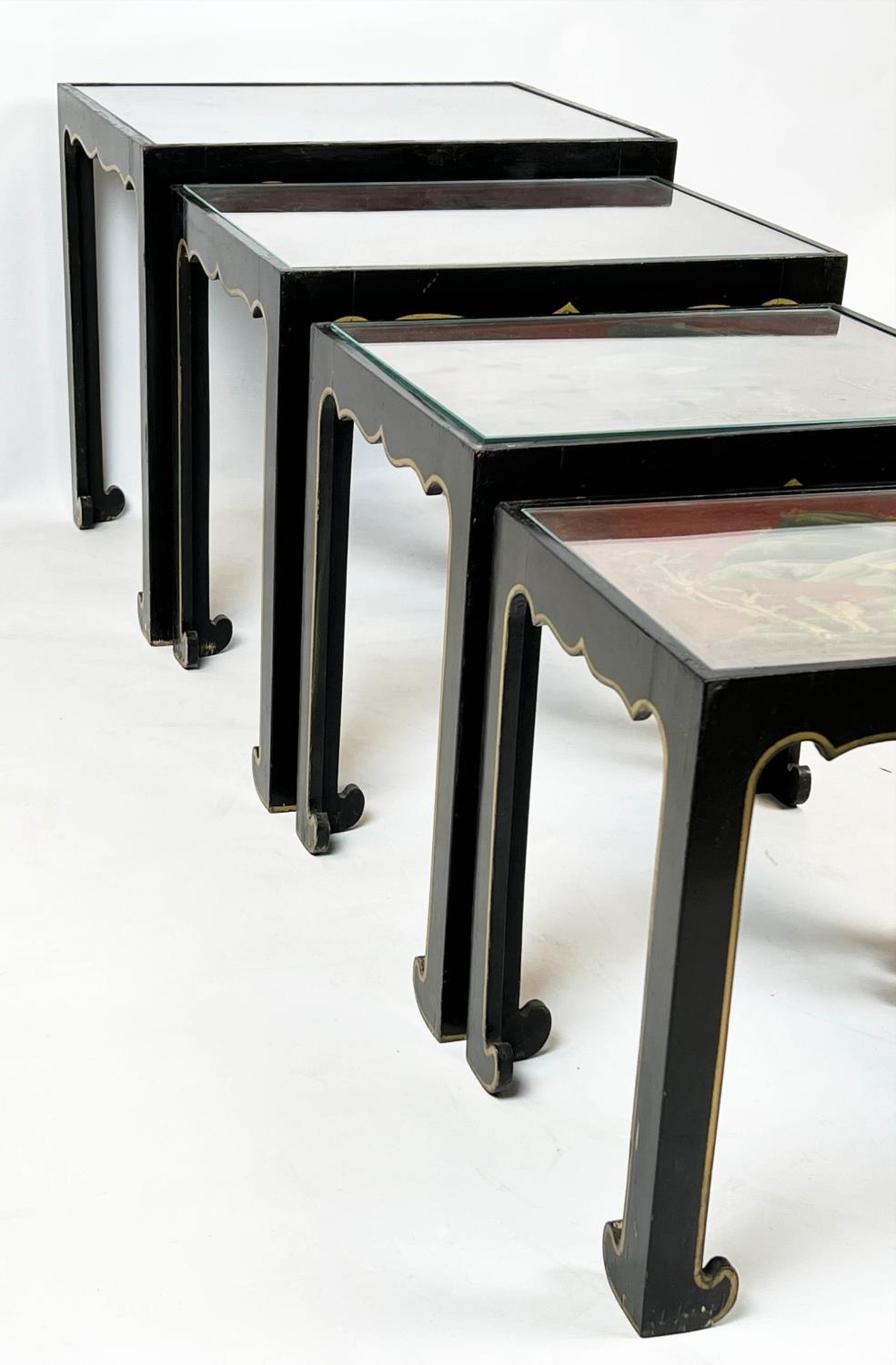 QUARTETTO TABLES, a nest of four, early 20th century scarlet and gilt Chinoiserie decorated, each - Image 2 of 4