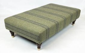 HEARTH STOOL, 30cm H x 113cm x 65cm, green and grey striped upholstery.