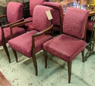 DINING CHAIRS, in the Art Deco style, red patterned chenille upholstery, comprising two armchairs