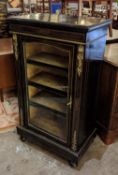 PIER CABINET, Victorian circa 1880, ebonised, boxwood stringing and brass mounted fitted with a