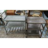 TROLLEYS, a set of two, differing industrial style designs, 80cm x 41cm x 89cm H at largest. (2)