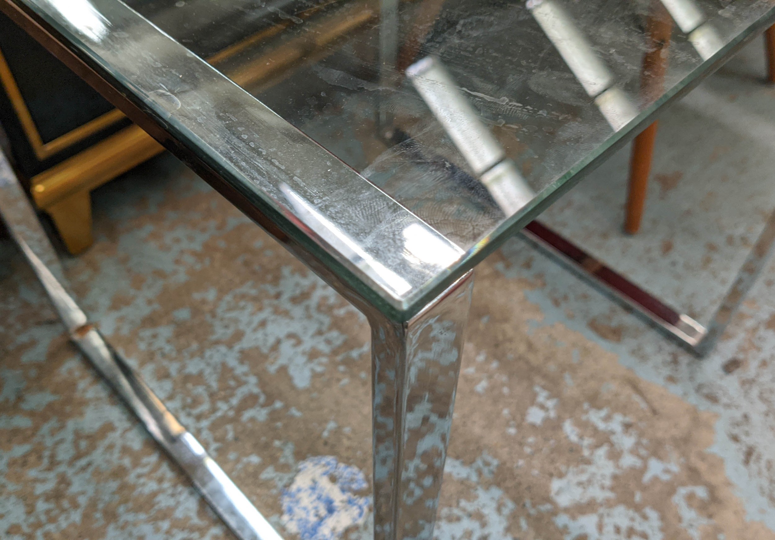 SIDE TABLE, 50cm x 50cm x 55cm, contemporary polished metal and glass. - Image 3 of 4