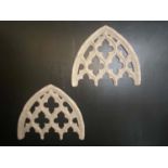 ARCITECTURAL GOTHIC STYLE ARCH WALL RELIEFS, a pair, 80cm H x 68cm, faux stone. (2)